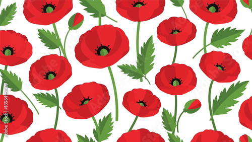 Vibrant Red Poppy Floral Pattern Vector for Creative Designs
