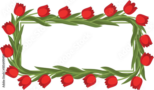 Floral Frame with Red Tulips for Spring Celebrations Vector
