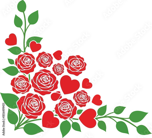 Romantic Red Roses and Hearts Decorative Vector