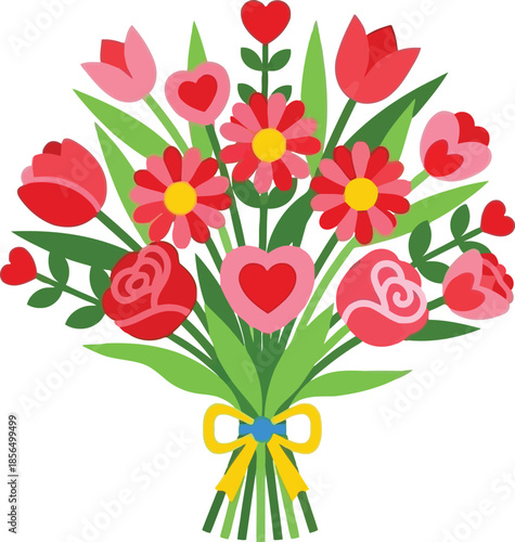 Colorful Heart-Centered Floral Bouquet Vector Design