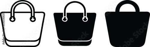 Modern Female Handbag Fashion Tote Bag and Female Accessories Vector Silhouette and Pictogram Icon Set.eps