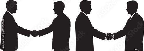 Two pairs of businessmen shaking hands silhouettes