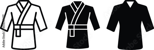 Traditional Spa Robe Kimono Bathrobe Martial Arts Uniform Clothing Apparel Garment Vector Silhouette and Pictogram Icon Set.eps