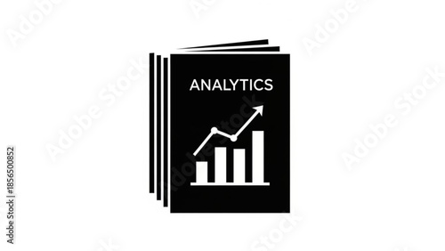 A black book with analytics graph on the cover is placed on a white background