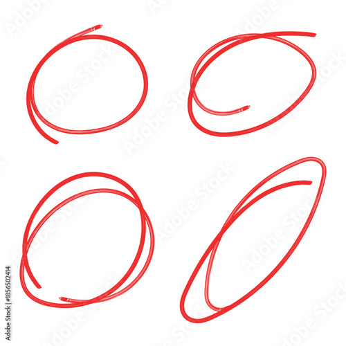 Set of hand drawn red round circle scribbles highlighter design element