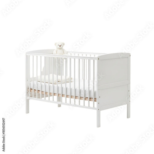 Crib white baby nursery furniture on transparent background