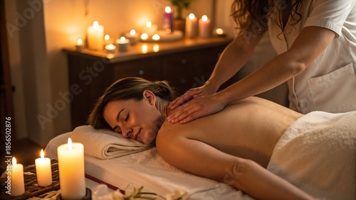 Spa massage therapy with relaxing back treatment perfect for stress relief and rejuvenation.
