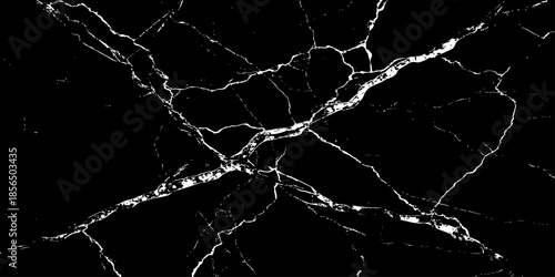Abstract black marble texture with natural white lightning-like veins, cracked stone pattern, high contrast dark background, luxury surface design ideal for modern interiors, wallpaper, and background