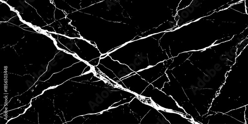 Abstract black marble texture with natural white lightning-like veins, cracked stone pattern, high contrast dark background, luxury surface design ideal for modern interiors, wallpaper, and background