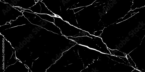 Abstract black marble texture with natural white lightning-like veins, cracked stone pattern, high contrast dark background, luxury surface design ideal for modern interiors, wallpaper, and background