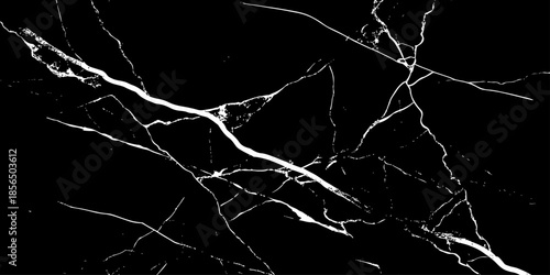 Abstract black marble texture with natural white lightning-like veins, cracked stone pattern, high contrast dark background, luxury surface design ideal for modern interiors, wallpaper, and background