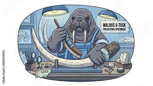 Walrus Curator Cleaning Fossil Ivory