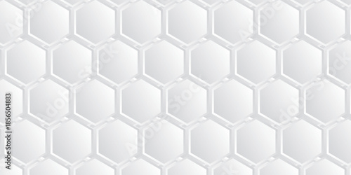 White 3d hexagonal technology vector abstract background. Blue bright energy flashes under hexagon in modern technology futuristic background vector illustration. White honeycomb texture grid.