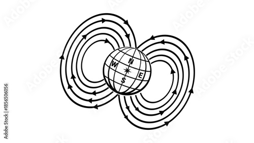 How a compass works, black isolated silhouette