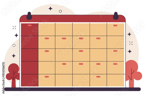Calendar of Schedules: A calendar in an illustration style, showing schedule organization with its grid. Designed with simple elements to showcase the essence of planning and coordination.
