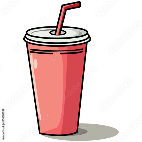 Red Plastic Drink Cup with Straw for Beverages, Refreshments and Smoothies