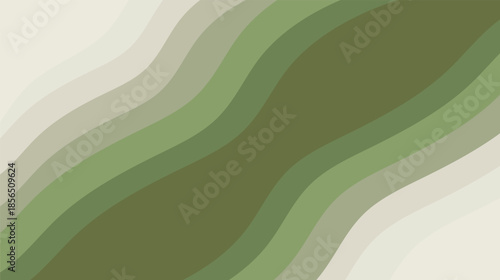 Vector illustration of an abstract green background featuring wavy curves and a gradient pattern with orange and yellow light elements for a modern wallpaper design