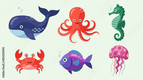 Collection of Cute Sea Creatures and Marine Life Illustrations