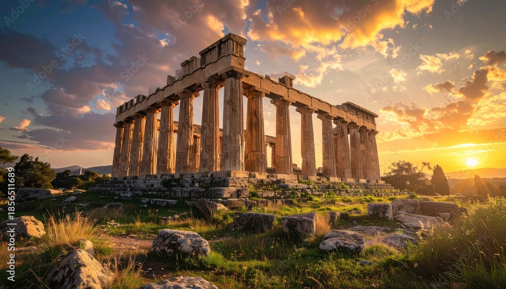 Obraz premium Ancient Temple of Selinunte at Sunset - A Timeless Architectural Wonder.