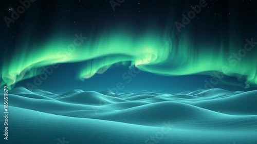 Shimmering curtains of light dance in the upper atmosphere, creating a stunning visual harmony with the smooth, shadow-dappled snow below 4K