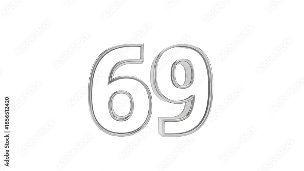Fototapeta premium 3D Number 69 with chrome effect on transparent background