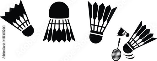 Badminton shuttlecock collection with racket and movement effects for sports competition and fitness.