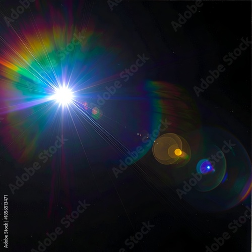 Bright, intense light bursts with chromatic aberrations against dark void