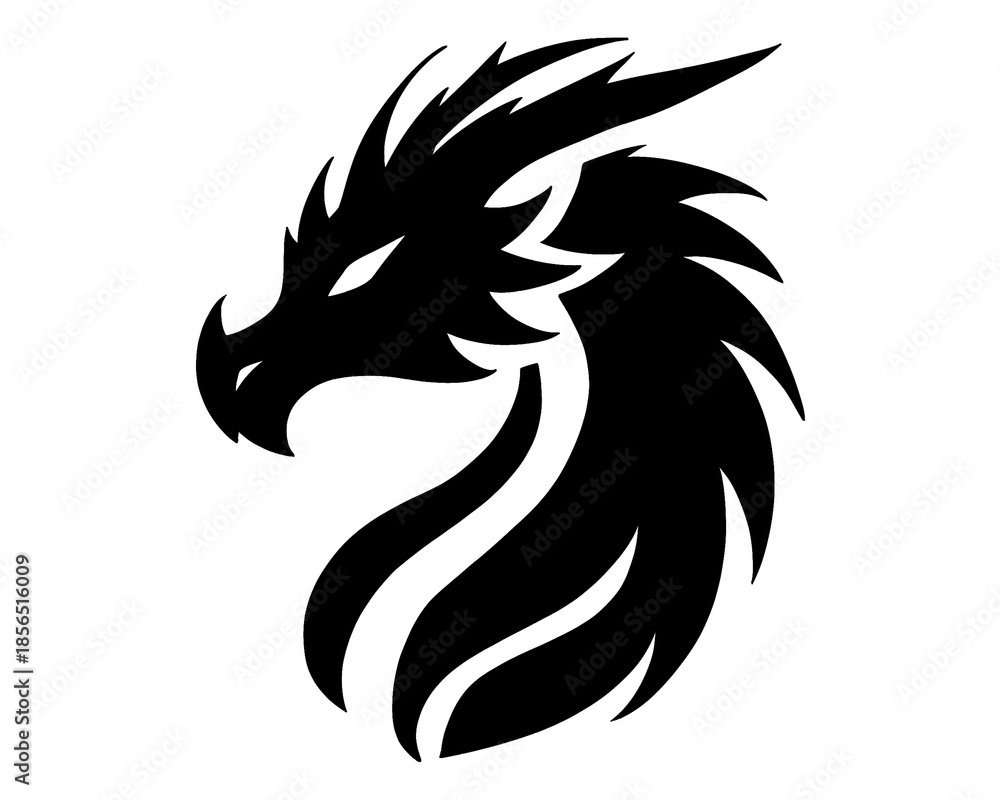 Obraz premium dragon head tattoo, black and white style image, vector illustration 