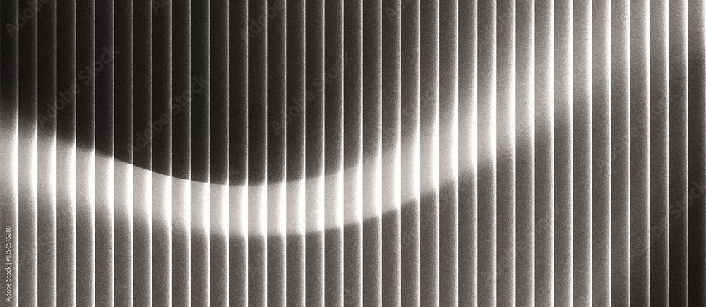 Obraz premium Abstract grainy ribbed glass background in grey tones with glossy curved texture, vertical light lines and smooth gradient for use in luxury design or digital surface visuals