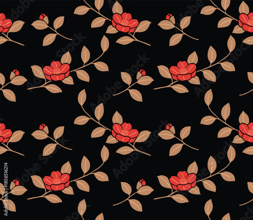 Japanese Round Flower Motif Vector Seamless Pattern
