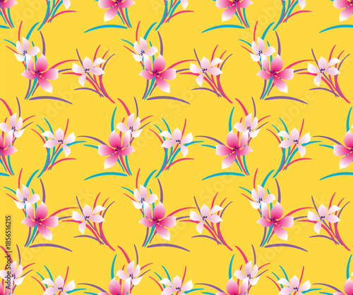 Japanese Pretty Wild Bouquet Vector Seamless Pattern