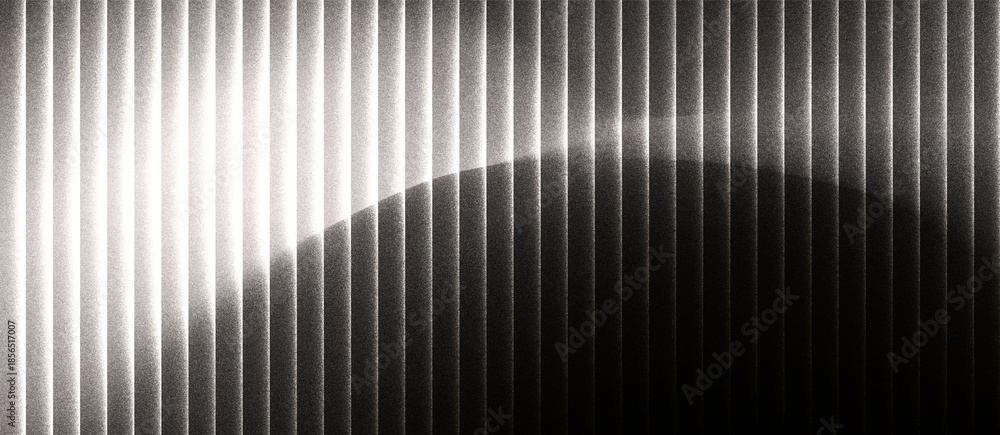 Fototapeta premium Abstract grainy ribbed glass background in grey tones with glossy curved texture, vertical light lines and smooth gradient for use in luxury design or digital surface visuals