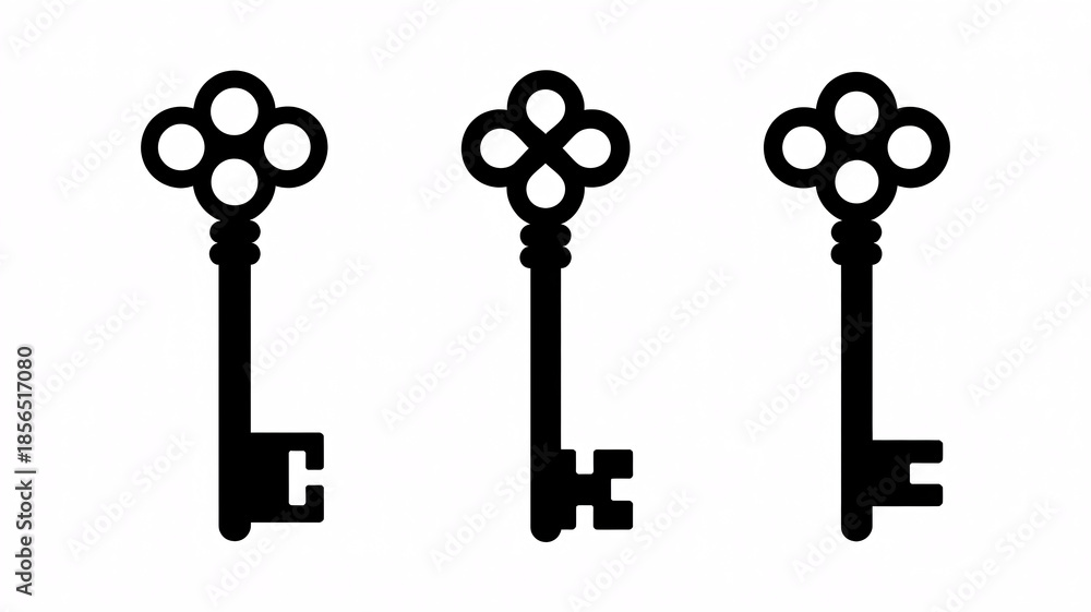 Obraz premium Three antique skeleton keys on white background