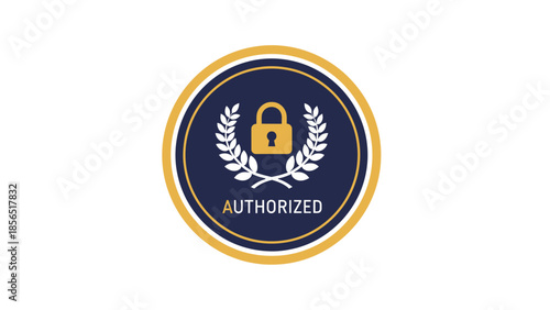Authorized Security Seal Badge with Padlock and Laurel Wreath in Gold and Navy Blue