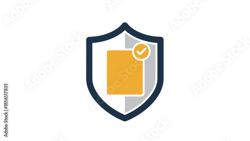 Security Shield Icon Protecting a Document with Verified Checkmark for Data Privacy