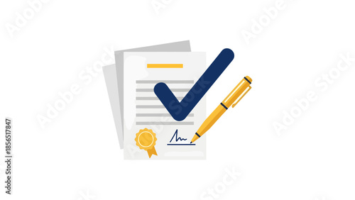 Legal Contract Signing Concept with Stack of Documents and Gold Fountain Pen