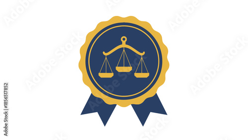 Justice Scale Legal Certification Badge with Blue Ribbon for Law and Compliance