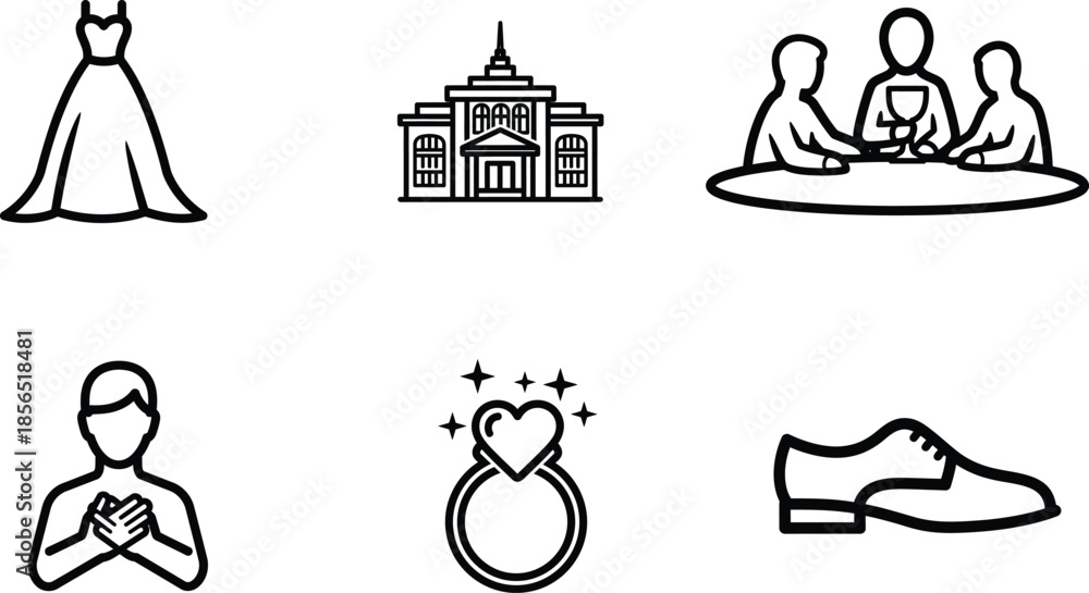 Fototapeta premium wedding icons including dress ring and people marriage symbols