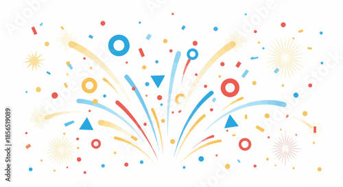 Vibrant colorful fireworks explosion on white background