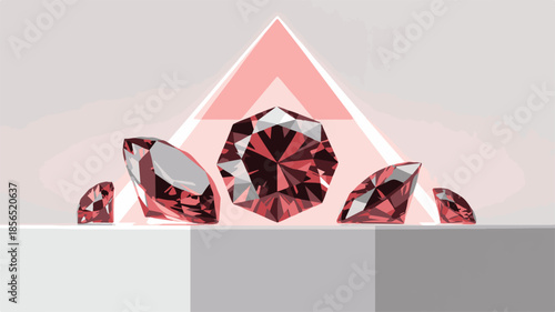 A geometric pattern featuring gemstones arranged in a pyramid shape on a neutral background from a front viewpoint