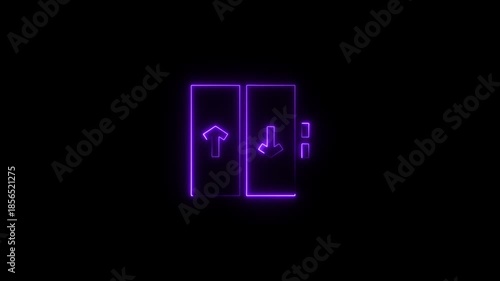 Neon Purple Elevator Buttons Up and Down Arrows on Black Background