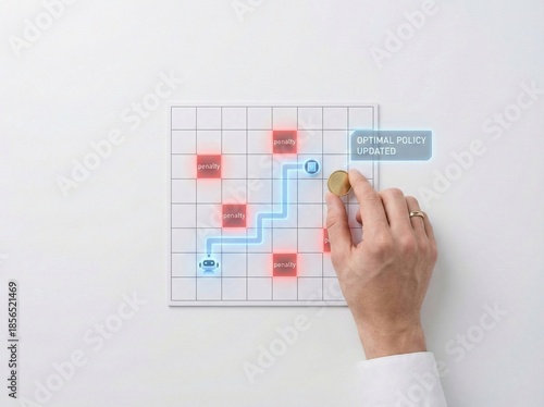 Reinforcement Learning Concept with Optimal Policy Path and Robot Agent on Grid Interface