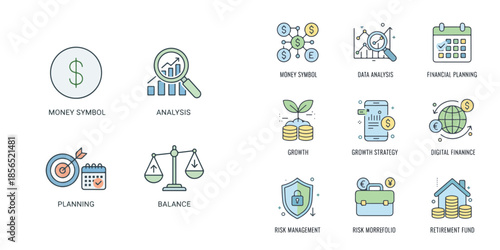 Finance Icons. Vector, minimalist, illustration, icon set.