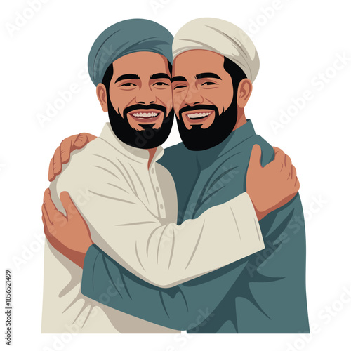 Premium Transparent Muslim Brothers Hugging Warm Embrace Love EPS High Quality Vector