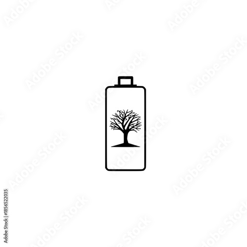 Battery icon vector with autumn tree symbol representing electricity energy renewable power technology illustration concept