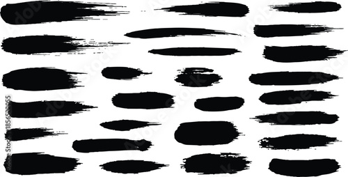 Vector collection of black ink splashes and grunge paint brush stroke elements for artistic web design decoration and texture illustrations