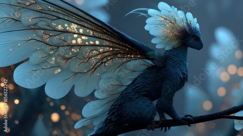 Mystical Dragon Creature in a Nocturnal Forest Scene