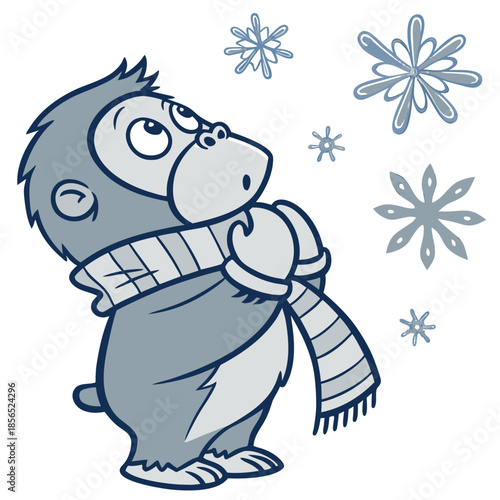 Surprised expression on a Gorilla in a Cozy winter theme, with with a scarf – Frosty Winter vector art