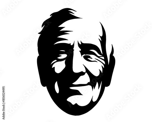 Grandpa face icon, black and white image, vector illustration 
