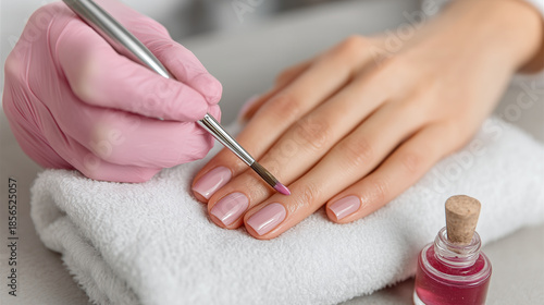 Woman receive care service by professional Beautician Manicure at spa centre.